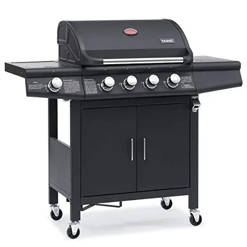 Produktbild: TAINO RED 4+1 Gasgrill Grillwagen BBQ Edelstahl-Brenner Gas-Grill Schwarz