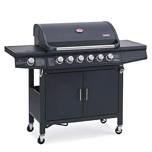 Produktbild: TAINO RED 6+1 Gasgrill Grillwagen BBQ Edelstahl-Brenner Gasgriller Seitenkocher 6 Brenner