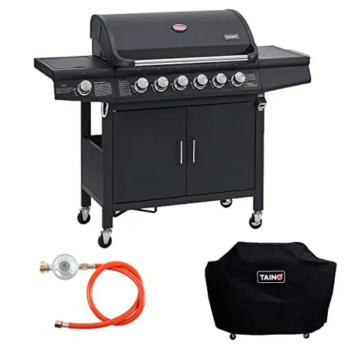 Produktbild: TAINO RED 6+1 Gasgrill Set Grillwagen BBQ Edelstahl-Brenner Griller 6 Brenner Seitenkocher