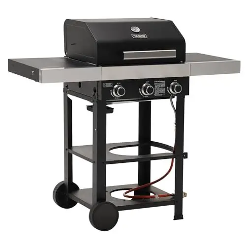 Produktbild: TAINO WABAYA 3+0 Gasgrill Grillwagen 3 Brenner Keramik Sear-Burner Piezo-Zündung Thermometer Warmhalterost Schwarz Matt