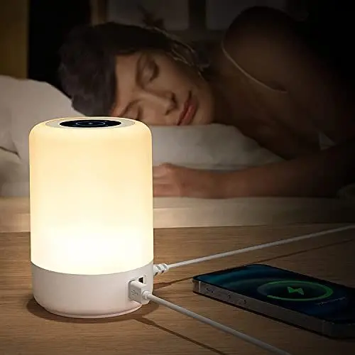 Produktbild: Taipow Nachttischlampe Touch Dimmbar mit 4 USB-A-Ladeanschlüssen, 8 Farben/10 Helligkeitsstufen, LED Tischlampe Nachtlicht Lampe Farbwechsel mit Ladefunktion Schlafzimmer Wohnzimmer (Eurostecker)