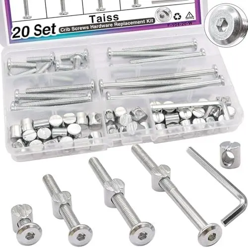Produktbild: Taiss 20 Stück silber Möbelschraube mit Zylindermuttern Set M6x20mm/40mm/60mm/80mm Babybett Schrauben, Bettschraube sechskant Kit,Flachkopfschrauben M6, hülsenschrauben für Babybetten.