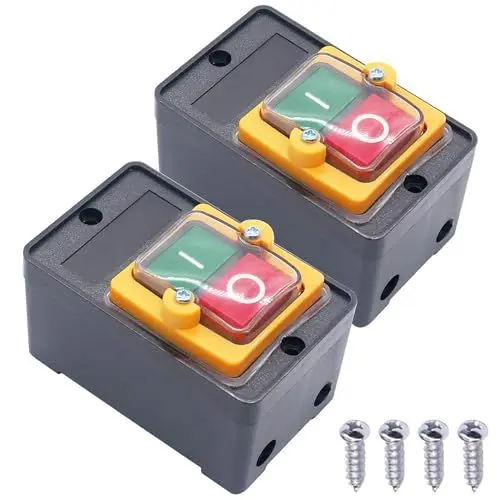 Produktbild: Taiss 2Stück maschinenschalter AC220V / 380V 10A maschine drucktastenschalter sicherheitsschalter mit Wasserdichter für Textilmaschine Schleifmaschine KAO-10KH