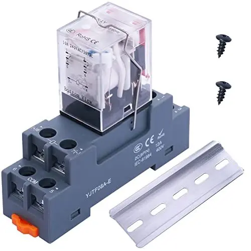 Produktbild: Taiss/Relais DC 12V 8 Pins 10A LED Spule Leistungsrelais mit hochwertiger Basis DPDT 2NO 2NC mit DIN Schiene YJ2N-LY DC 12V