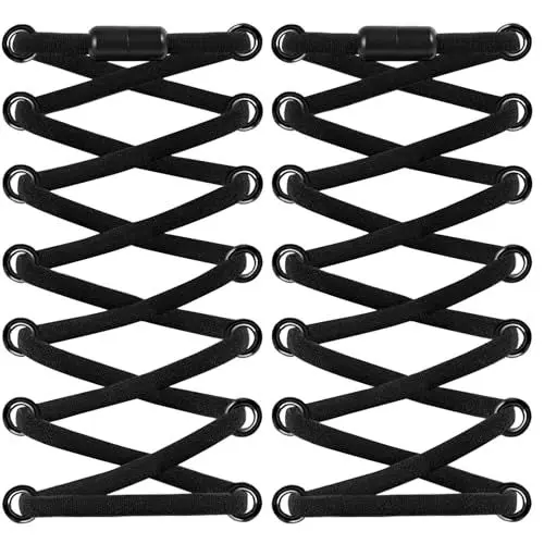 Produktbild: TAIXING 2 Paar Elastische Schnürsenkel Ohne Binden, Runde Schnürsenkel Elastisch Ø5 mm mit Metallkapseln, Schnürsenkel Schwarz für Arbeitsschuhe Outdoorschuhe Wanderschuhe Trekkingschuhe, 100cm
