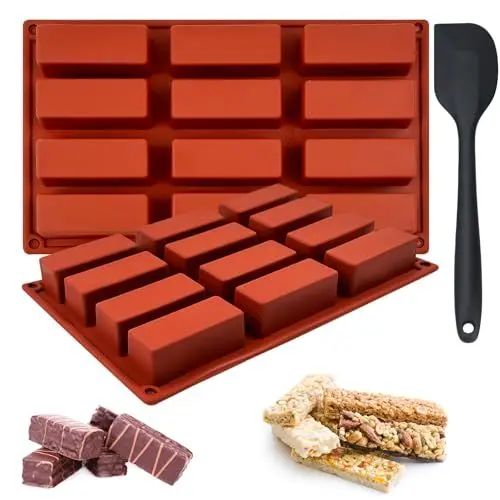 Produktbild: TAIXING 2 Stück Müsliriegel Backform Silikon, Schokoladenform Silikon Backform Riegel mit 12 Mulden, Antihaft Müsliriegel Form für Schokolade, Trüffel, Brotbrot, Muffin, Brownie, Eiswürfel
