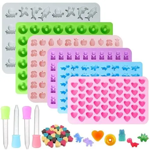 Produktbild: TAIXING 6 Stück Gummibärchen Form Silikonform Gummibärchen Selber Machen Set mit 4 Dropper, Mini Gummibärchen Formen Antihaft Schokoladenform für Süßigkeiten Gelee Schokolade Eiswürfel