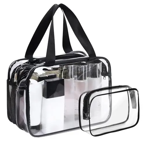 Produktbild: TAIXING Kosmetiktasche Transparent, Große wasserdichte Kulturbeutel Transparent, Dicke PVC Durchsichtige Tasche, Trocken und Nasstrennung Kulturbeutel Durchsichtig mit Kleiner Washbag