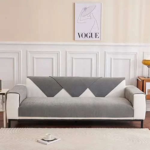 Produktbild: Taiyang Sofabezug L Form,Sofabezug 3 Sitzer 2 Sitzer,Rückenlehnenbezüge, Couchbezüge,Chenille Sofabezug mit Fischgrätenmuster,fühlt Sich weich Anti-Rutsch-Design (Grau, 90 x 210cm, 1 Stück)
