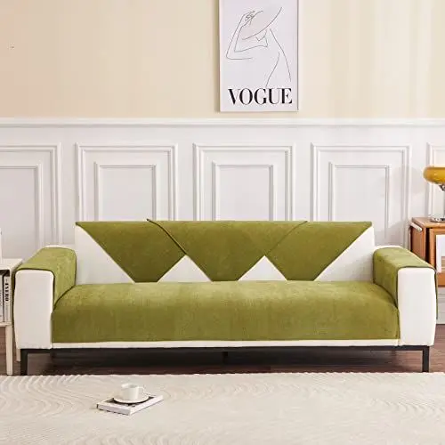 Produktbild: Taiyang Sofabezug L Form,Sofabezug 3 Sitzer 2 Sitzer,Rückenlehnenbezüge, Couchbezüge,Chenille Sofabezug mit Fischgrätenmuster,fühlt Sich weich Anti-Rutsch-Design (Matcha-Grün, 90 x 160cm, 1 Stück)