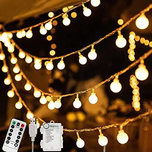 Produktbild: taiyongkang Lichterkette 3-in-1 Stromversorgung, 13M 100 Leds Lichterkette Batterie/Usb/strom, 8 Modi und Timer Funktion, füR Balkon Partybeleuchtung Zimmer Garten Hochzeit Partyzelt Zelt Camping