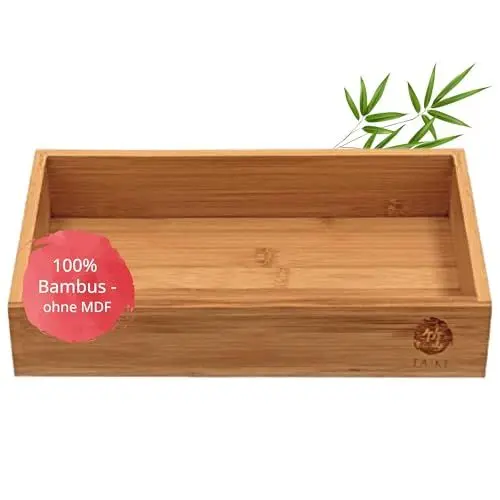 Produktbild: TAKE® 1-teilige Bambus Box (27x15x5.5cm) - 100% Natur Bambus Aufbewahrungsbox Holzkiste für Küche, Büro oder als Bad Organizer, Aufbewahrungsbox, Kiste für mehr Ordnung, Ordnungsbox Holzbox