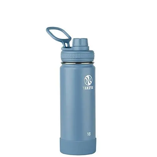 Produktbild: Takeya Actives Spout Stainless Steel Wasserflasche mit Auslaufdeckel, Edelstahl, Blau (Bluestone)