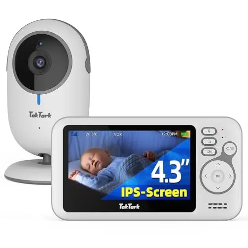 Produktbild: TakTark Babyphone mit Kamera, 4.3'' Babyphone Video Baby Monitor, Babyfon mit Kamera und Audio mit VOX, Gegensprechfunktion, Nachtsicht, Digitalzoom, Temperaturüberwachung und Keine störenden Lichter