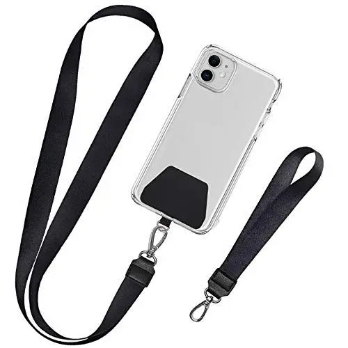 Produktbild: takyu 2 Stück Handykette, Unisex Schlüsselband Universale Umhängeband Ausziebar Karabinerhaken für Alle Handys Landyard(1 Halsband+1 Handschlaufe, Schwarz)