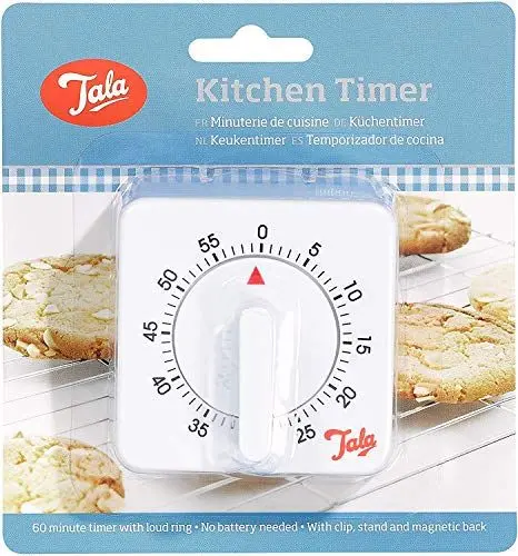 Produktbild: Tala Klassischer Weißer Mechanischer Timer, 60 Minuten Küchenuhr mit Lauter Klingel, BPA-freier Kunststoff, Countdown Uhr für Backen, Zeit Tracker mit Clip und Magnet, Ohne Batterien