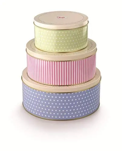 Produktbild: Tala 3er Set Retro-Design Metall Kuchenbehälter | Stapelbar | Für Kuchen, Kekse & Snacks | Größen: 25,5 cm x 10 cm, 22 cm x 9,5 cm, 17 cm x 8,2 cm