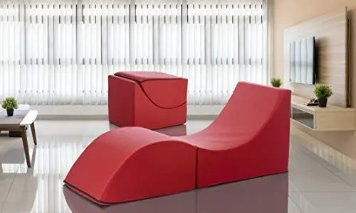 Produktbild: Talamo Italia - Klappbett Andreina, Hocker, der in ein Einzelbett umgewandelt werden kann, Chaiselongue aus Öko-Leder, 100 % Made in Italy, 130 x 50 x 50 cm, Rot