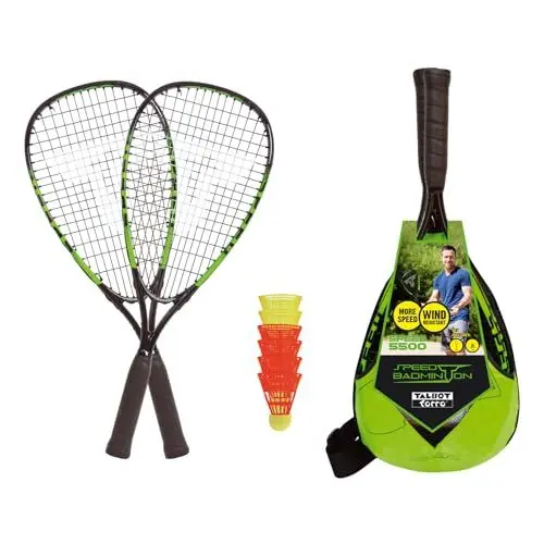 Produktbild: Talbot-Torro Speed-Badminton Set Speed 5500, 2 handliche Alu-Rackets 56,5cm, 6 windstabile Bälle, im trendigen Rucksack, limegrün-schwarz, 490115