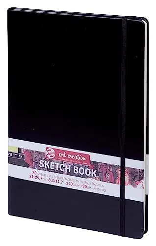 Produktbild: Talens Art Creation - Schwarzes Skizzenbuch 21x29.7cm 140g - 80 Blatt säurefrei - Ideal für Bleistift Pastell Acryl Tinte
