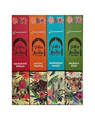 Produktbild: Tales of India Karmaroma Räucherstäbchen Set für Meditation, Yoga, Reiki, Heilung, Aromatherapie | Incense Sticks| sind 100% natürlichen Inhaltsstoffen in Handarbeit