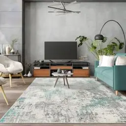 Produktbild: TALETA Teppich Wohnzimmer, waschbarer Teppich Kurzflor, Moderner Teppich für Schlafzimmer, Küche, Esszimmer, grüner Teppich mit grauem Muster, Groß: 140x200cm