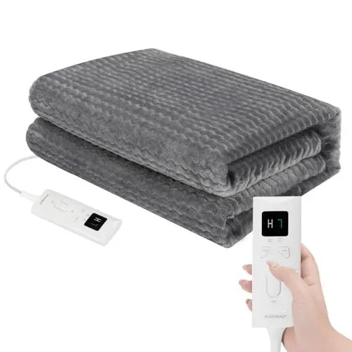 Produktbild: Taliyah Heizdecke mit Abschaltautomatik, Überhitzungsschutz Wärmedecke Heizdecke, 9 Temperaturstufen 5 Stunden Timer Heizdecke 130x180 cm Flanell, Waschbar Wärmedecke Elektrisch(Grau)