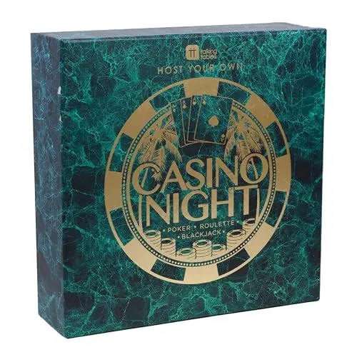 Produktbild: Talking Tables Casino Night Game Kit - Play Poker, Blackjack, Roulette - Glücksspielset für Erwachsene, Geschenke für Ihn - Enthält Spielmatte, Chips, Spielgeld, Bälle, Spielkarten (Host-Casino-V2)
