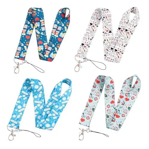 Produktbild: talkzxmy 4 Stücke Schlüsselbänder Nylon Lanyards mit niedlichem Muster für Handy, Schönes Umhängeband Bunt Schlüsselband mit Drehbarem Metallclip für Ausweise, Impfpass Erwachsene