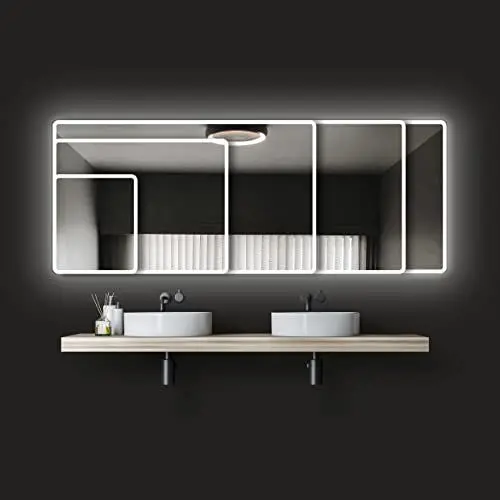 Produktbild: Talos Badspiegel mit Beleuchtung Moon - Badezimmerspiegel 40 x 45 cm - mit umlaufenden Raumlicht - Lichtfarbe neutralweiß - hochwertiger Aluminiumrahmen