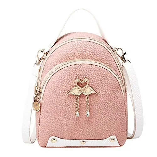Produktbild: TAMALLU Damen Rucksack Reißverschluss Umhängetasche Transparente Schultertaschen Handtasche Telefon Visitenkarte(Rosa)