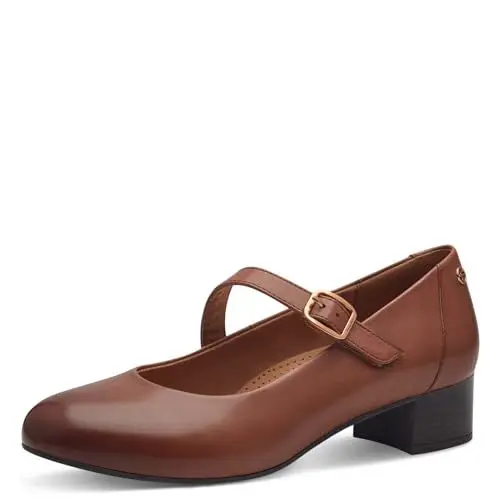 Produktbild: Tamaris Comfort Damen Pumps mit Riemen aus Leder mit Klettverschluss, Braun (Cognac), 40 EU