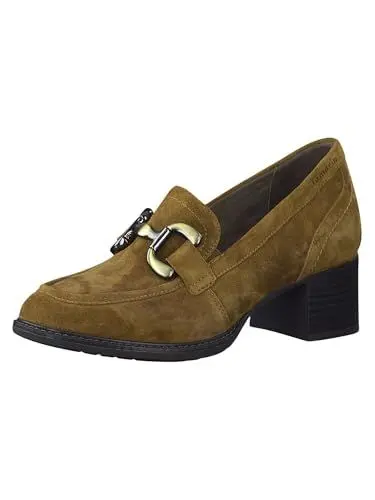Produktbild: Tamaris COMFORT Damen Loafer mit Absatz aus Leder Blockabsatz Comfort Fit, Braun (Camel Suede), 39 EU