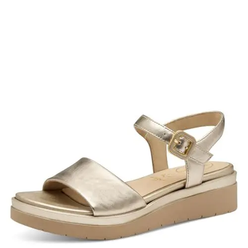 Produktbild: Tamaris COMFORT Damen Sandalen flach aus Leder mit Klettverschluss, Gold (Lt Gold), 39 EU