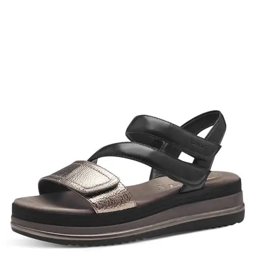 Produktbild: Tamaris COMFORT Damen Sandalen flach aus Leder mit Klettverschluss, Schwarz (Black Comb), 36 EU