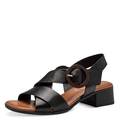 Produktbild: Tamaris COMFORT Damen Sandalen mit Absatz aus Leder mit Klettverschluss, Schwarz (Black), 42 EU