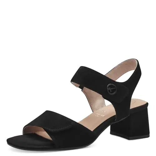 Produktbild: Tamaris COMFORT Damen Sandalen mit Absatz aus Leder mit Klettverschluss, Schwarz (Black Suede), 38 EU