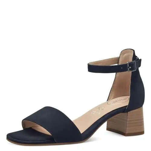Produktbild: Tamaris COMFORT Damen Sandalen mit Absatz aus Leder mit verstellbarem Riemen, Blau (Navy Suede), 40 EU