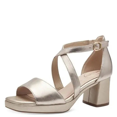 Produktbild: Tamaris COMFORT Damen Sandalen mit Absatz aus Leder mit verstellbarem Riemen, Gold (Lt Gold), 39 EU