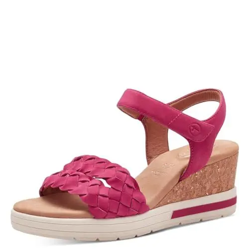 Produktbild: Tamaris COMFORT Damen Sandalen mit Keilabsatz aus Leder Bequem, Rosa (Fuchsia), 40 EU