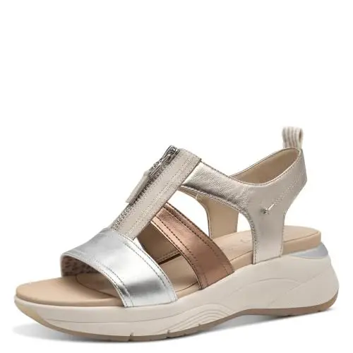Produktbild: Tamaris Comfort Damen Sandalen flach aus Leder mit Reißverschluss, Mehrfarbig (Metallic Comb), 40 EU