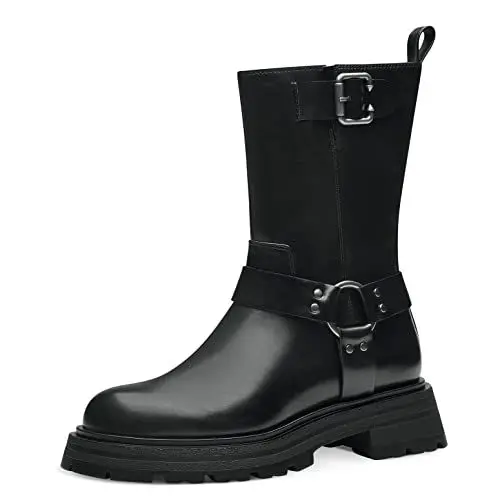 Produktbild: Tamaris Damen Biker Boots, Frauen Stiefeletten,uebergangsschuhe,uebergangsstiefel,flach,Boots,Stiefel,Bootee,Booties,halbstiefel,Black,38 EU