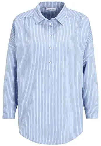 Produktbild: Tamaris Damen Gestreiftes Shirt mit halber Knopfleiste ARHAVI Weiß 38