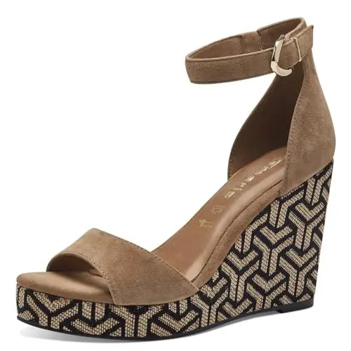 Produktbild: Tamaris Damen Plateau Sandalen Leder Keilabsatz Sommer·· CAMEL/braun·· 39 EU