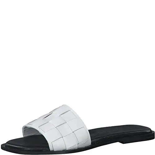 Produktbild: Tamaris Damen Pantoletten, Frauen Slip On,sommerclogs,Sandalen,Freizeitschuhe,Women's,Woman,Lady,Ladies,Slipper,White Leather,38 EU / 5 UK