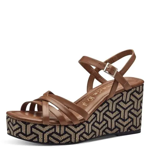 Produktbild: Tamaris Damen Plateau Sandalen Leder Keilabsatz Sommer·· CAMEL/braun·· 38 EU