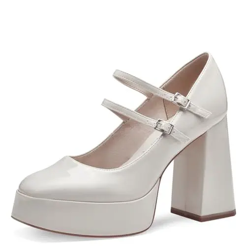 Produktbild: Tamaris Damen Pumps mit Riemchen Vegan Blockabsatz·· IVORY/beige·· 39