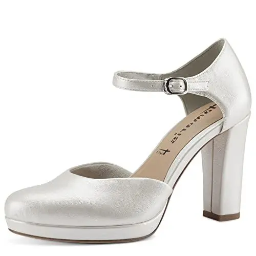 Produktbild: Tamaris Damen Pumps mit Riemchen Vegan Blockabsatz·· PEARL/weiß·· 40