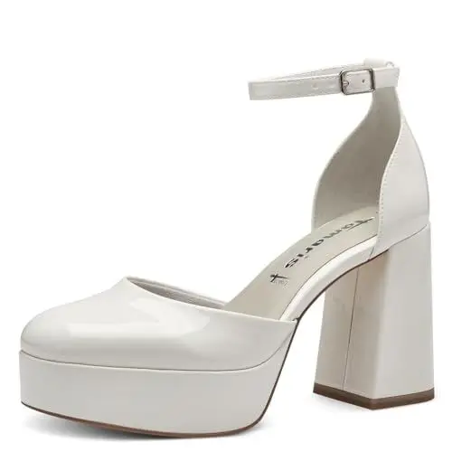 Produktbild: Tamaris Damen Pumps mit Riemchen Vegan Blockabsatz·· WHITE/weiß·· 41