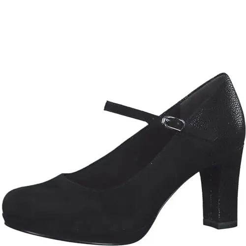 Produktbild: Tamaris Damen Pumps mit Riemen Textil Blockabsatz·· BLACK COMBINED/schwarz·· 36 EU